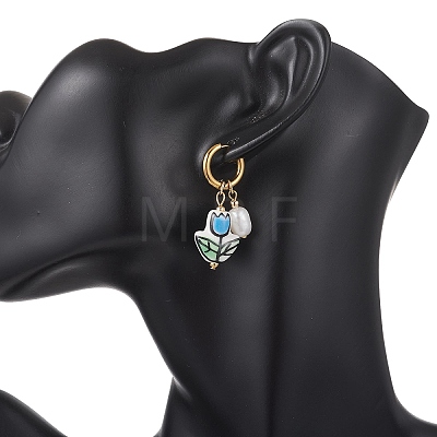 Valentine's Day Handmade Porcelain & Natural Cultured Freshwater Pearl Dangle Earrings EJEW-JE06960-1