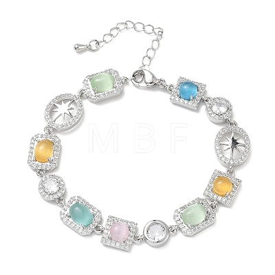 Brass Micro Pave Clear Cubic Zirconia Link Chain Bracelets for Women BJEW-C156-03P-1