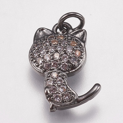 Brass Micro Pave Cubic Zirconia Kitten Charms ZIRC-E147-42-1