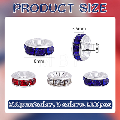 900Pcs 3 Colors Brass Grade A Rhinestone Spacer Beads RB-PH0001-75-1
