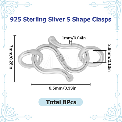 8Pcs 925 Sterling Silver S Shape Clasps STER-SC0001-18-1