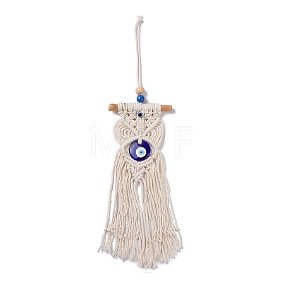 Cotton and Linen Cord Macrame Woven Tassel Wall Hanging EVIL-PW0002-10B-1