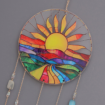 Acrylic Sun Pendant Decorations HJEW-D302-06-1