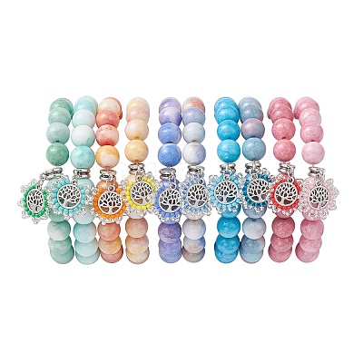 10.5mm Round Opaque Crackle Glass Beaded Stretch Bracelets BJEW-MZ00078-1