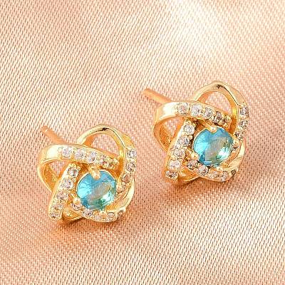 Brass Micro Pave Cubic Zirconia Stud Earrings for Women KK-A305-10G-1