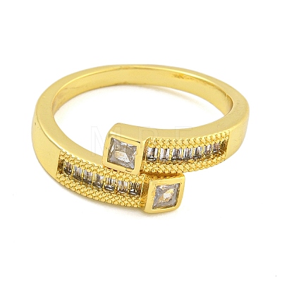 Rectangle Brass Micro Pave Clear Cubic Zirconia Cuff Finger Rings for Women RJEW-B069-08G-1