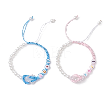 2Pcs ABS Plastic Imitation Pearl Beads Braided Bead Bracelets for Women BJEW-JB13062-1