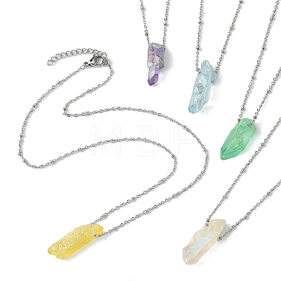 Electroplated Natural Quartz Crystal Prism Pendant Necklaces NJEW-JN05029-02-1