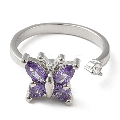 Rotatable Cubic Zirconia Butterfly Open Ring RJEW-Q776-03P-1