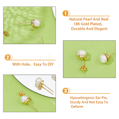 HOBBIESAY 5 Pair Natural Pearl Round Stud Earrings Findings KK-HY0001-79-1
