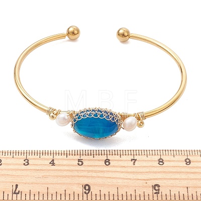Wire Wrapped Natural Agate Cuff Bangles BJEW-TA00742-03-1
