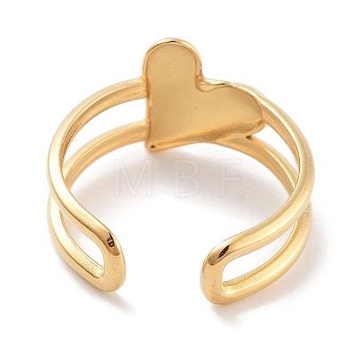 304 Stainless Steel Heart Open Cuff Rings for Women RJEW-K273-11G-1