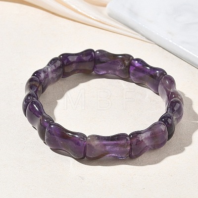Bamboo Natural Amethyst Beads Stretch Bracelets for Women Men BJEW-K304-01G-1