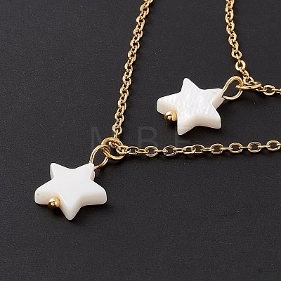 Synthetic Shell Star Pendant Double Layer Necklaces and Dangle Stud Earrings SJEW-F217-01B-G-1