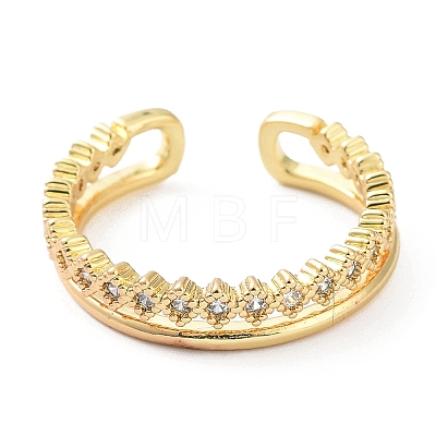 Rack Plating Brass Micro Pave Clear Cubic Zirconia Cuff Rings RJEW-C043-07G-1