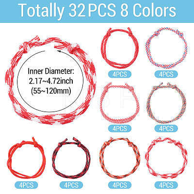 32Pcs 8 Styles Polyester & Spandex Cord Braided Bead Bracelets BJEW-TAC0065-1