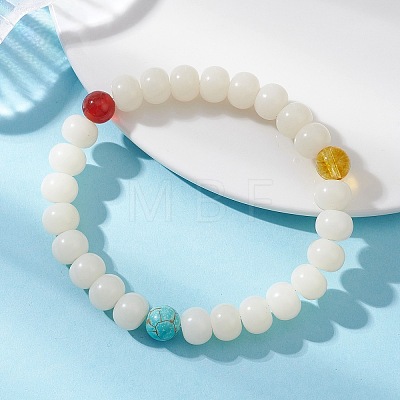 9MM Round Synthetic Turquoise & Natural Quartz Crystal & Carnelian & Rondelle Natural Bodhi Root Beaded Stretch Bracelets for Women & Girls BJEW-TA00724-1