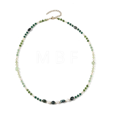 Mixed Gemstone & Natural Freshwater Pearl Beaded Necklaces NJEW-JN06468-02-1