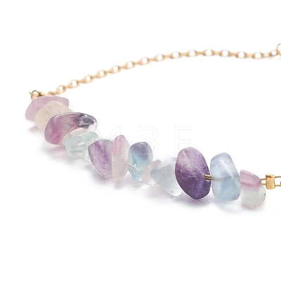 2Pcs 2 Color Natural Fluorite Chip Beaded Link Bracelets Set with 304 Stainless Steel Cable Chains BJEW-JB07914-02-1