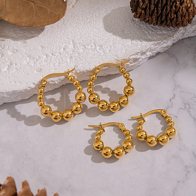 304 Stainless Steel Round Beaded Hoop Earrings for Women SN2323-1-1