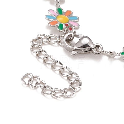 Enamel Daisy Link Chain Necklace NJEW-P220-01P-04-1