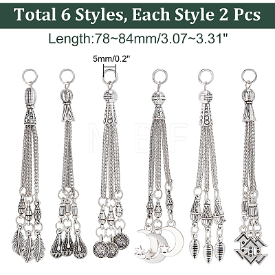 12Pcs 6 Style Tibetan Style Alloy Curb Chain Tassel Big Pendants FIND-CA0006-72-1
