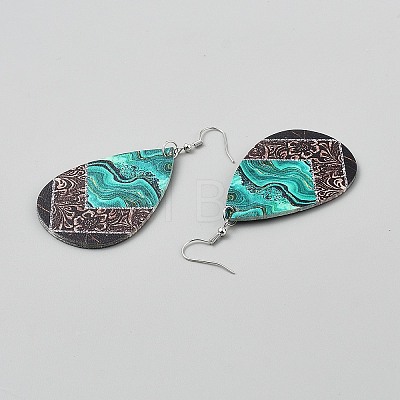 Artificial Leather Teardrop Dangle Earrings EJEW-WH0817-001B-1