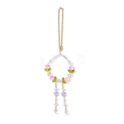 Electroplate Glass & Natural Rose Quartz Pendant Decorations HJEW-JM04550-1