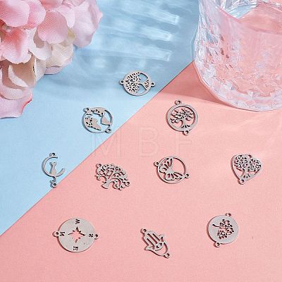 12Pcs 12 Styles 201 Stainless Steel Connector Charms STAS-SZ0002-58-1