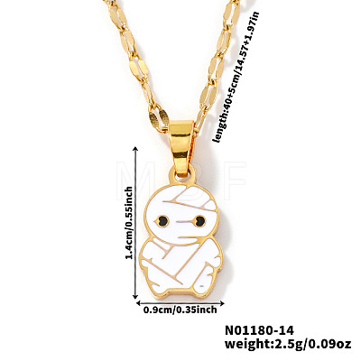 Stainless Steel Enamel Halloween Mummy Pendant Dapped Chain Necklaces EI8911-1