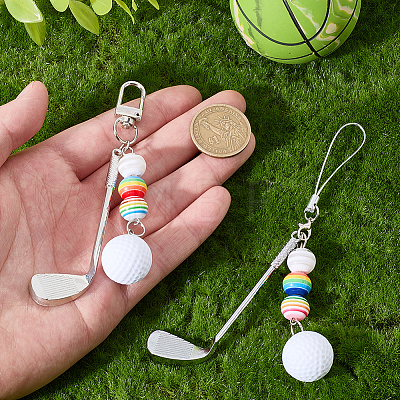 2Pcs 2 Styles Golf Plastic & Alloy Pendant Decorations HJEW-BM0001-40-1