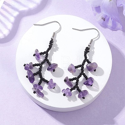 3 Pairs 316 Surgical Stainless Steel Glass Seed Beads Chip Dangle Earrings EJEW-TA00774-1