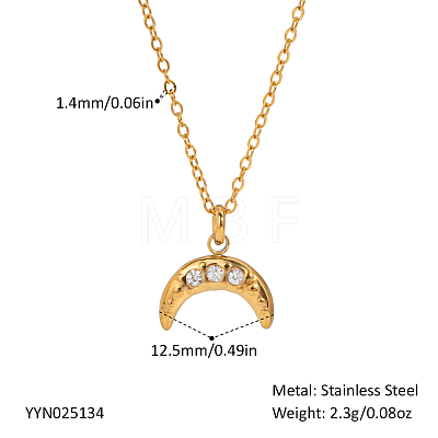 Stainless Steel Micro Pave Cubic Zirconia Moon Pendant Necklaces for Women LI0948-1-1