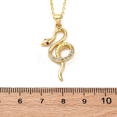 Brass Micro Pave Clear Cubic Zirconia Snake Pendant Necklaces NJEW-S438-02B-G-1