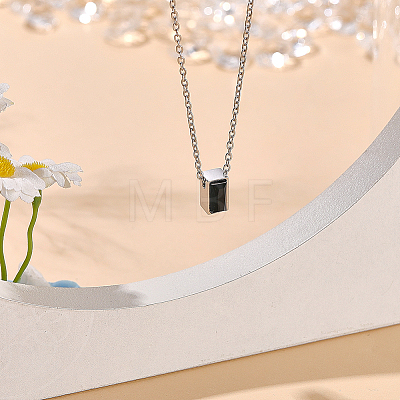 304 Stainless Steel with Black Glass Rectangle Pendant Urn Ashes Necklaces for Women Men NJEW-WH0013-83P-02-1
