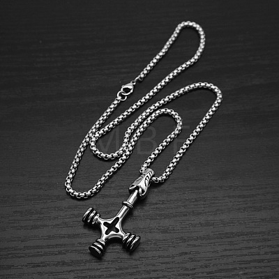 Vintage 304 Stainless Steel Viking Wolf Cross Hammer Pendant Necklaces for Men WG40DB5-01-1