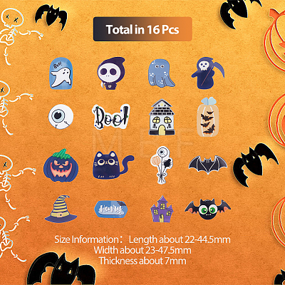 16Pcs 16 Style Halloween Theme Acrylic Brooch Pin JEWB-FH0001-33-1