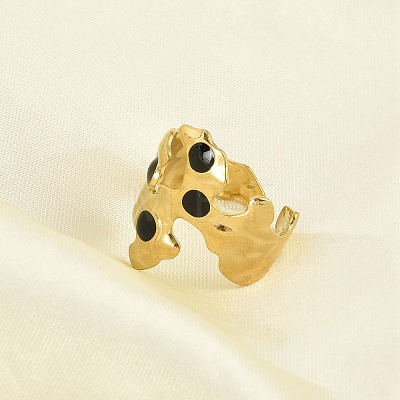 Irregular 304 Stainless Steel Enamel Wide Open Cuff Rings for Women RJEW-G338-12G-02-1