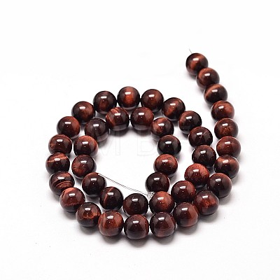 Natural Red Tiger Eye Round Bead Strands X-G-P072-52-4mm-1