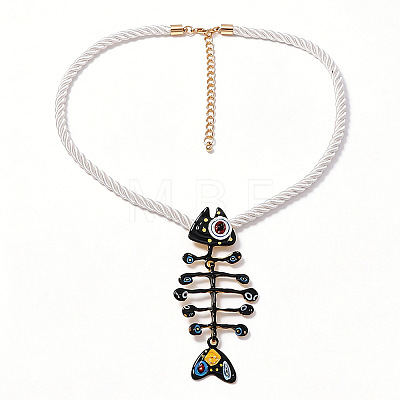 Summer Beach Alloy Enamel Fishbone Pendant Twisted Polyester Cord Pendant Necklaces for Women WG1415D-02-1