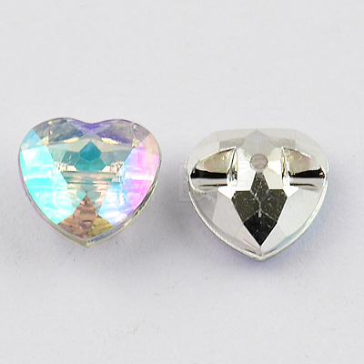 1-Hole Taiwan Acrylic Rhinestone Heart Buttons BUTT-F017-15mm-14-1