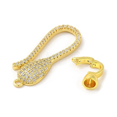 Rack Plating Brass Micro Pave Clear Cubic Zirconia Fold Over Clover Clasps KK-H447-06G-1