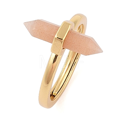 Double Pointed Hexagonal Prism Natural Sunstone Adjustable Rings for Women RJEW-G327-01G-01-1