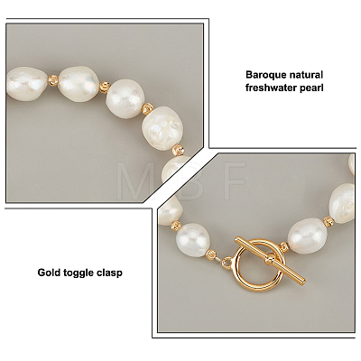 ANATTASOUL Natural Pearl Beaded Bracelet with Brass Clasp for Women BJEW-AN0001-05-1