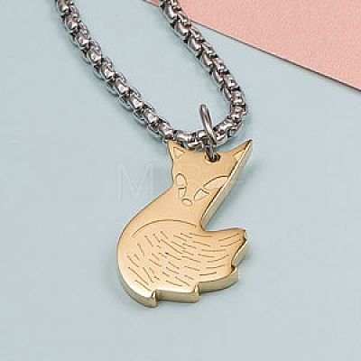 Stainless Steel Couple Fox Pendant Box Chain Necklaces Set PW-WG38AEC-01-1