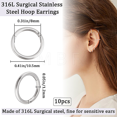 10Pcs 316L Stainless Steel Sleeper Earrings EJEW-BBC0001-56C-1