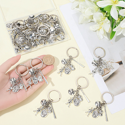 20Pcs Alloy Baseball Player & Baseball Bat & Hat Keychains KEYC-SC00044-1