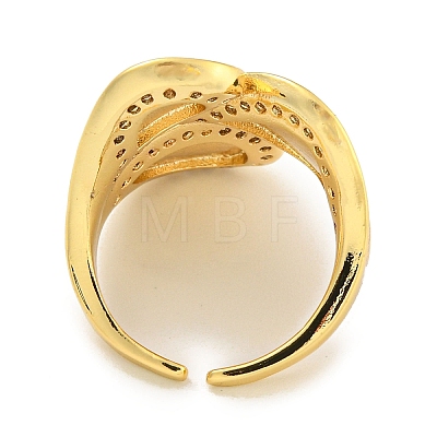 Rack Plating Brass Micro Pave Cubic Zirconia Teardrop Open Cuff Ring for Women RJEW-C082-07G-1