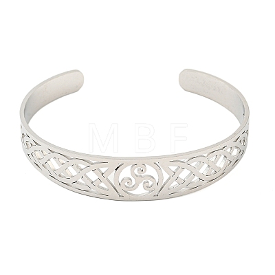 Non-Tarnish 304 Stainless Steel Triquetra/Trinity Knot Hollow Open Cuff Bangles BJEW-S154-02P-1