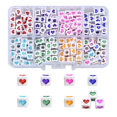 304Pcs 8 Colors White Opaque Acrylic Beads MACR-YW0001-92-1